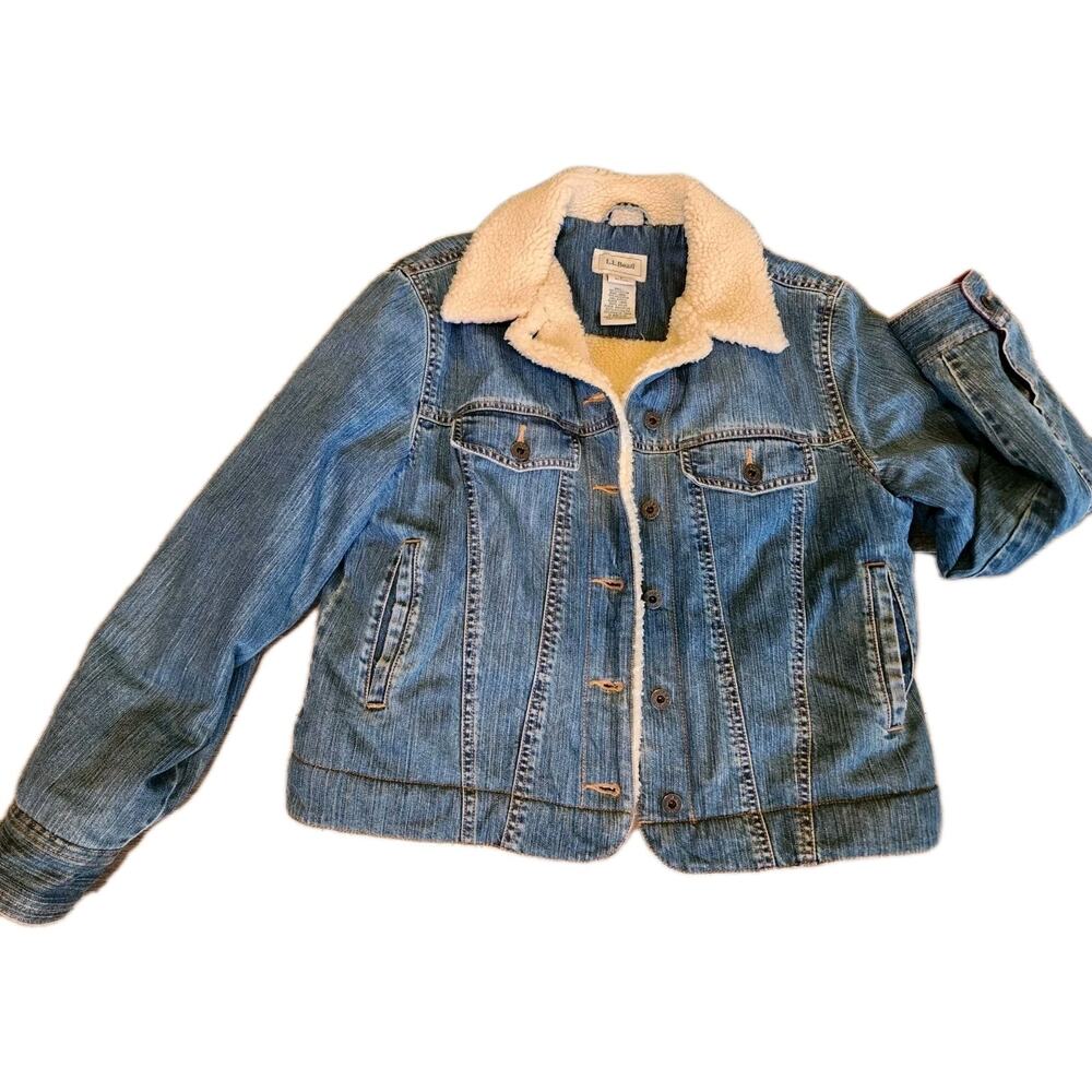 Vintage LL Bean Denim Jean Jacket 90s Sherpa Lined Trucker Chore Jacket Medium